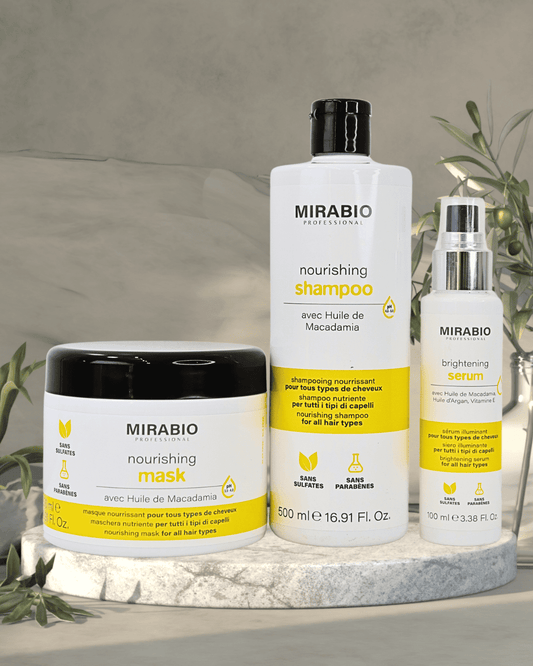 Pack mirabio 3 in 1 - ideal apres coloration , lissage et meche - avec huile de Macadamia