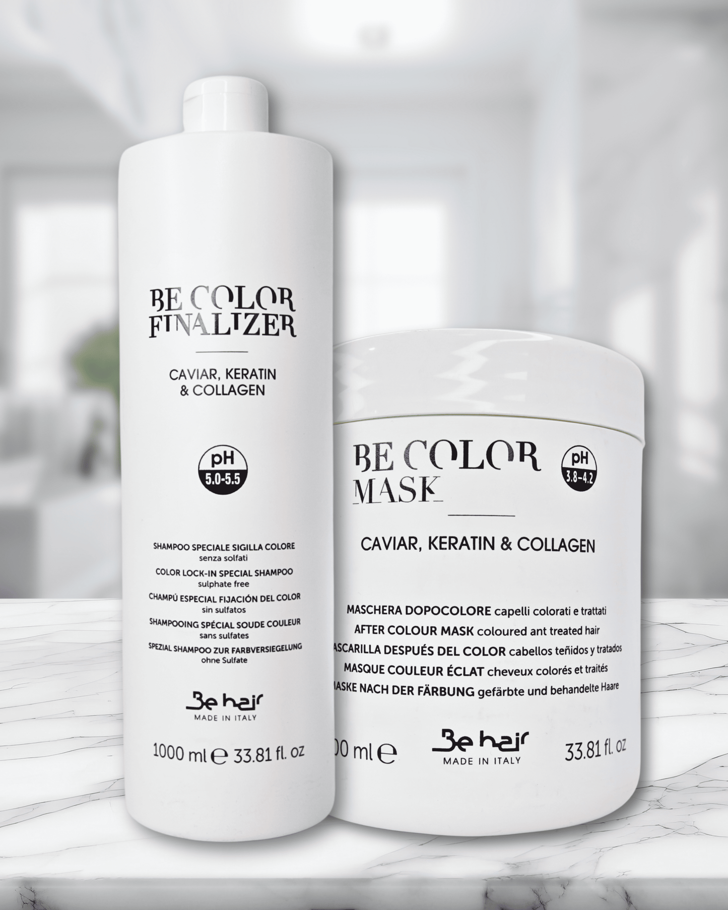 Be Hair Be Color DUO mask et shampoo 1000 ml - Caviar, Keratin et Collagen - Sans sulfates - sans parabenes