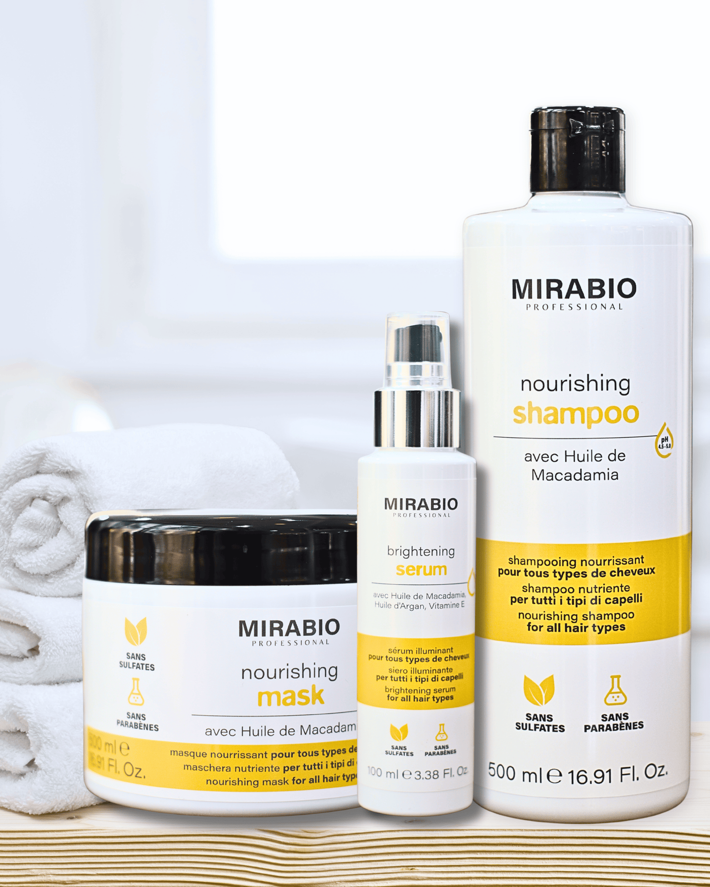 Pack mirabio 3 in 1 - ideal apres coloration , lissage et meche - avec huile de Macadamia