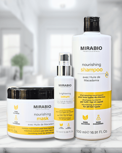 Pack mirabio 3 in 1 - ideal apres coloration , lissage et meche - avec huile de Macadamia